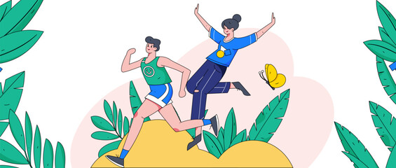 Vector internet operation illustration of people exercising and running healthy 