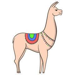 Cute Lama cartoon. Print for fabric, t-shirt, poster. Illustration on transparent background