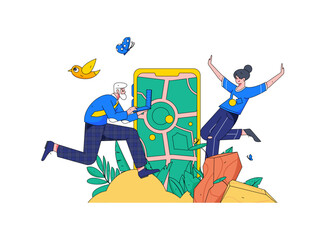 Vector internet operation illustration of people exercising and running healthy
