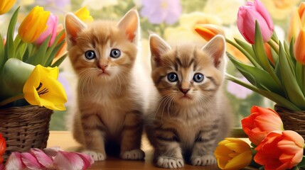 Three cute lazy kittens.AI generated. 