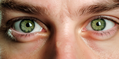 Man with green eyes, closeup detail to his face, both iris visible. Generative AI
