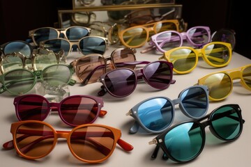 a collection of sunglasses, each in a different style and color, created with generative ai