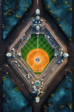 Baseball Field From Above, Highlighting Diamond, Created With Generative Ai