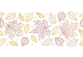 Autumn seamless border with autumn leaves, line.