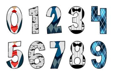 Handcrafted Blue Geometric Numbers. Color Creative Art Typographic Design