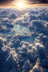 aerial view of clouds casting shadows on earth, created with generative ai