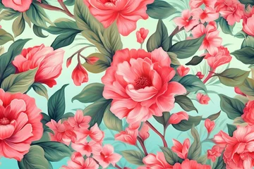 Foto op Plexiglas pattern fabric wallpaper leaf flower textile art spring drawing summer. Generative AI. © VICHIZH