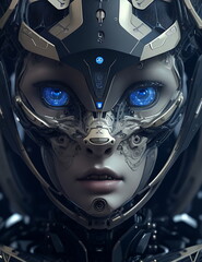 Fototapeta na wymiar 3D rendering of a female robot with futuristic makeup and hairstyle