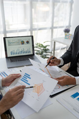 business people meeting in the office Calculate company tax and investment income Strategic planning and colleague brainstorming. Reports. Analyze charts. team work concept.