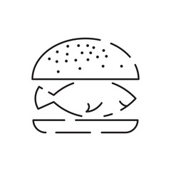 Burger icon vector isolated on white background, hamburger or fast food sign, thin symbols or lined elements in outline style. Snack, junk food and obesity illustration