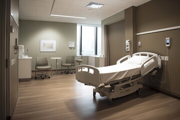 Emergency Care. Hospital Room with White Bed
