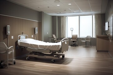 Emergency Care. Hospital Room with White Bed