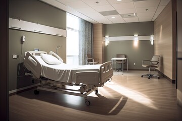 Emergency Care. Hospital Room with White Bed