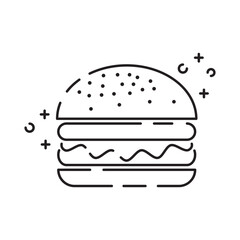 Burger icon vector isolated on white background, hamburger or fast food sign, thin symbols or lined elements in outline style. Snack, junk food and obesity illustration