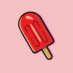 Simple flat red strawberry ice cream stick icon