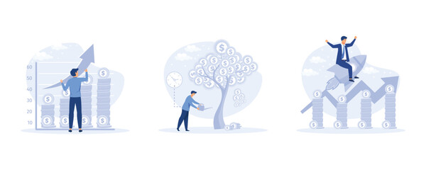 Finance growth. celebrating financial success and money growth. Money increasing concept. flat modern vector illustration