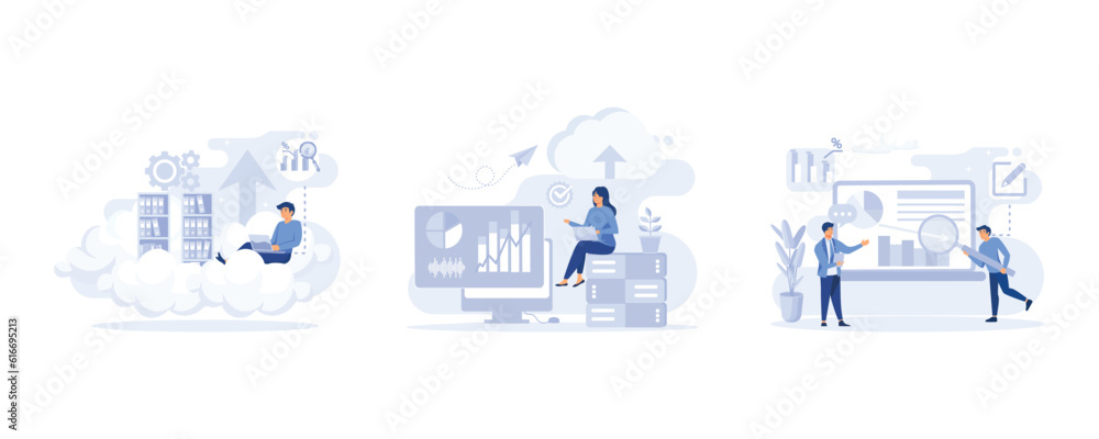 Poster big data and cloud computing. actionable data concept. flat modern vector illustration