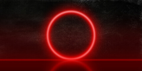 Dunkler Hintergrund mit Grunge Textur - Roter leuchtender Kreis - Glow Effekt mit Spiegelung