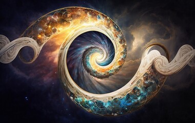 Reincarnation as the infinity of the universe in the form of a spiral - obrazy, fototapety, plakaty