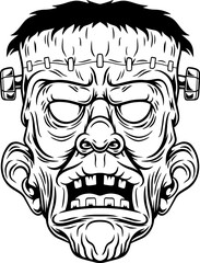 illustration of scary frankenstein face