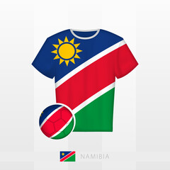 Obraz premium Football uniform of national team of Namibia with football ball with flag of Namibia. Soccer jersey and soccerball with flag.