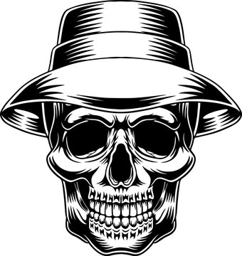 illustration skull with bucket hat vector