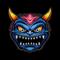 scary monster face, mascot illustration