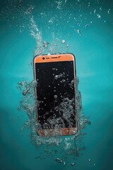 smartphone submerged in water, showcasing waterproof feature, created with generative ai