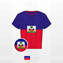 Football uniform of national team of Haiti with football ball with flag of Haiti. Soccer jersey and soccerball with flag.