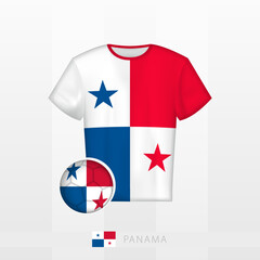 Football uniform of national team of Panama with football ball with flag of Panama. Soccer jersey and soccerball with flag.