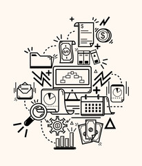 Fototapeta premium Set of business icons, human resource, finance and office.