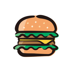 Hamburger - Fast food icon/illustration (Hand-drawn line, colored version)