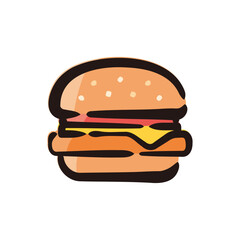Hamburger - Fast food icon/illustration (Hand-drawn line, colored version)