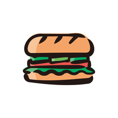 Sandwich - Fast food icon/illustration (Hand-drawn line, colored version)
