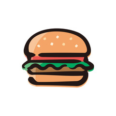 Hamburger - Fast food icon/illustration (Hand-drawn line, colored version)