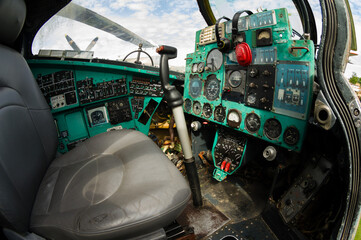 Cockpit of decomissioned soviet era military helicopter © Vidu Gunaratna