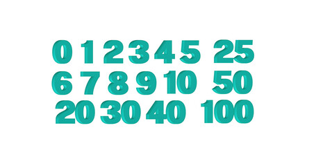 Obraz premium 3D Numbers from 1 to 10 and 20,25,30,40,50 and 100