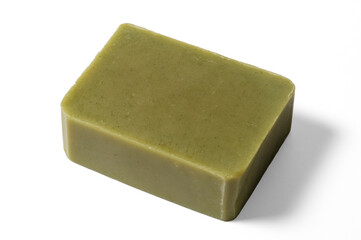 Bar of handmade organic soap isolated on white background