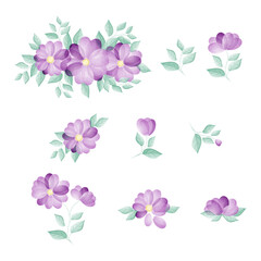 Fototapeta na wymiar Watercolor Flower Clipart Set: Floral Illustrations for Simple and Elegant Bridal Designs, Greetings, Wallpaper, Fashion
