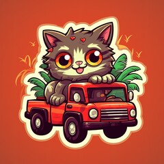 Cute cartoon cat driving a  car Generative Ai