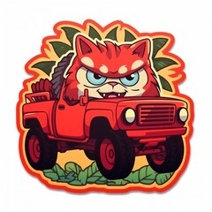 Cute cartoon cat driving a  car Generative Ai