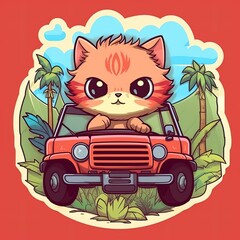 Cute cartoon cat driving a  car Generative Ai