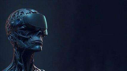 human skull head wearing VR glass generated by AI