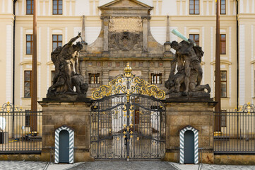 Closed gate of Prague castle during the inauguration of Czech president elect Petr Pavel
