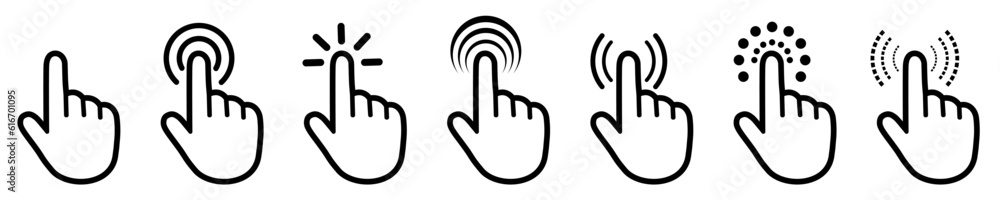 Aufkleber Set of flat cursor icons. Click or press cursor set. Arrow pointer, loading, progress – stock vector