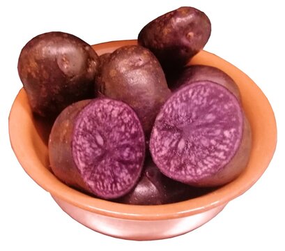 Patate viola in ciotola di terracotta