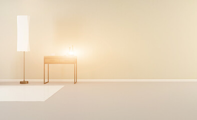 Open space office interior with like conference room. Mockup. 3D rendering.. Sunset.