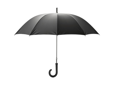 Open black umbrella isolated on transparent or white background, png