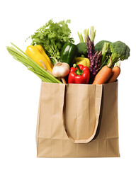 Vegetables in a paper bag isolated on transparent or white background, png