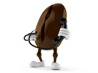Coffee bean character holding a telephone handset